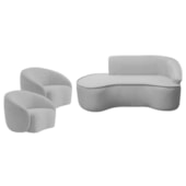 Kit Divã Recamier Orgânico Marrocos 160cm Lado Esquerdo e 2 Poltronas Amore Linho Cinza Claro