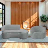 Kit Divã Recamier Orgânico Marrocos 180cm Lado Direito e 1 Poltronas Amore Bouclé Cinza