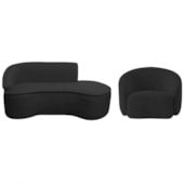 Kit Divã Recamier Orgânico Marrocos 180cm Lado Direito e 1 Poltronas Amore Bouclé Preto