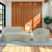 Kit Divã Recamier Orgânico Marrocos 180cm Lado Direito e 1 Poltronas Amore Bouclé Verde Oliva