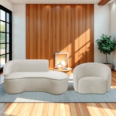 Kit Divã Recamier Orgânico Marrocos 180cm Lado Direito e 1 Poltronas Amore Linho Bege