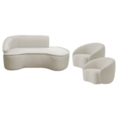 Kit Divã Recamier Orgânico Marrocos 180cm Lado Direito e 2 Poltronas Amore Linho Bege