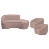 Kit Divã Recamier Orgânico Marrocos 180cm Lado Direito e 2 Poltronas Amore Linho Rose