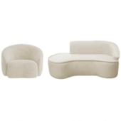 Kit Divã Recamier Orgânico Marrocos 180cm Lado Esquerdo e 1 Poltronas Amore Bouclé Bege