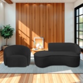 Kit Divã Recamier Orgânico Marrocos 180cm Lado Esquerdo e 1 Poltronas Amore Bouclé Preto