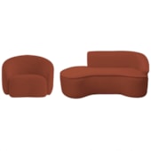 Kit Divã Recamier Orgânico Marrocos 180cm Lado Esquerdo e 1 Poltronas Amore Bouclé Terracota