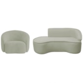 Kit Divã Recamier Orgânico Marrocos 180cm Lado Esquerdo e 1 Poltronas Amore Bouclé Verde Oliva