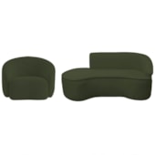 Kit Divã Recamier Orgânico Marrocos 180cm Lado Esquerdo e 1 Poltronas Amore Linho Verde