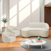 Kit Divã Recamier Orgânico Marrocos 180cm Lado Esquerdo e 2 Poltronas Amore Bouclé Bege