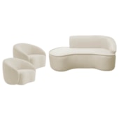 Kit Divã Recamier Orgânico Marrocos 180cm Lado Esquerdo e 2 Poltronas Amore Bouclé Bege