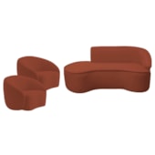 Kit Divã Recamier Orgânico Marrocos 180cm Lado Esquerdo e 2 Poltronas Amore Bouclé Terracota