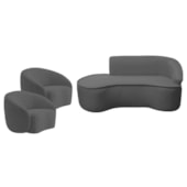 Kit Divã Recamier Orgânico Marrocos 180cm Lado Esquerdo e 2 Poltronas Amore Linho Cinza Escuro