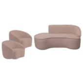 Kit Divã Recamier Orgânico Marrocos 180cm Lado Esquerdo e 2 Poltronas Amore Linho Rose
