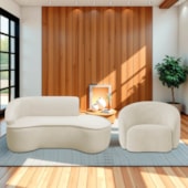 Kit Divã Recamier Orgânico Marrocos 200cm Lado Direito e 1 Poltronas Amore Bouclé Bege