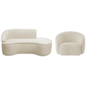 Kit Divã Recamier Orgânico Marrocos 200cm Lado Direito e 1 Poltronas Amore Bouclé Bege