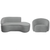 Kit Divã Recamier Orgânico Marrocos 200cm Lado Direito e 1 Poltronas Amore Bouclé Cinza