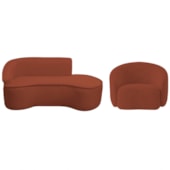Kit Divã Recamier Orgânico Marrocos 200cm Lado Direito e 1 Poltronas Amore Bouclé Terracota