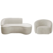 Kit Divã Recamier Orgânico Marrocos 200cm Lado Direito e 1 Poltronas Amore Linho Bege