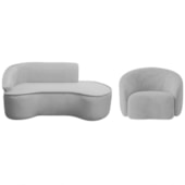 Kit Divã Recamier Orgânico Marrocos 200cm Lado Direito e 1 Poltronas Amore Linho Cinza Claro