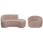 Kit Divã Recamier Orgânico Marrocos 200cm Lado Direito e 1 Poltronas Amore Linho Rose