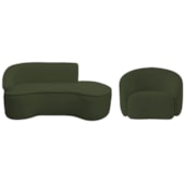 Kit Divã Recamier Orgânico Marrocos 200cm Lado Direito e 1 Poltronas Amore Linho Verde