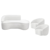 Kit Divã Recamier Orgânico Marrocos 200cm Lado Direito e 2 Poltronas Amore Bouclé Branco