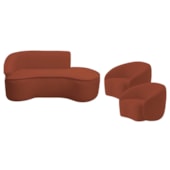 Kit Divã Recamier Orgânico Marrocos 200cm Lado Direito e 2 Poltronas Amore Bouclé Terracota