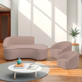 Kit Divã Recamier Orgânico Marrocos 200cm Lado Direito e 2 Poltronas Amore Linho Rose