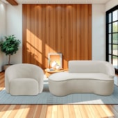 Kit Divã Recamier Orgânico Marrocos 200cm Lado Esquerdo e 1 Poltronas Amore Linho Bege