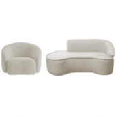 Kit Divã Recamier Orgânico Marrocos 200cm Lado Esquerdo e 1 Poltronas Amore Linho Bege