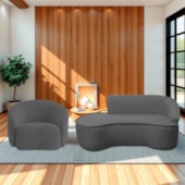 Kit Divã Recamier Orgânico Marrocos 200cm Lado Esquerdo e 1 Poltronas Amore Linho Cinza Escuro