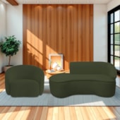 Kit Divã Recamier Orgânico Marrocos 200cm Lado Esquerdo e 1 Poltronas Amore Linho Verde