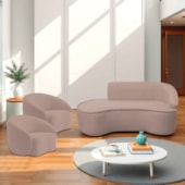 Kit Divã Recamier Orgânico Marrocos 200cm Lado Esquerdo e 2 Poltronas Amore Linho Rose