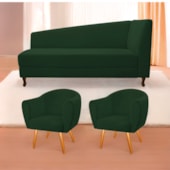 Kit Diva Recamier Valéria 140cm Lado Esquerdo e 02 Poltronas Dandara Suede Verde - Amarena Móveis