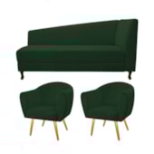 Kit Diva Recamier Valéria 140cm Lado Esquerdo e 02 Poltronas Dandara Suede Verde - Amarena Móveis