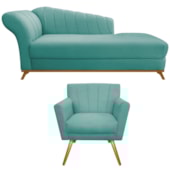 Kit Diva Recamier Vanessa 140cm Lado Direito e 01 Poltrona Laura Suede Azul Ciano