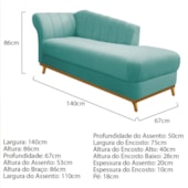 Kit Diva Recamier Vanessa 140cm Lado Direito e 01 Poltrona Laura Suede Azul Ciano