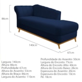 Kit Diva Recamier Vanessa 140cm Lado Direito e 01 Poltrona Laura Suede Azul Marinho