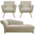 Kit Diva Recamier Vanessa 140cm Lado Direito e 02 Poltronas Laura Linho Bege - Amarena Móveis