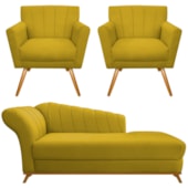 Kit Diva Recamier Vanessa 140cm Lado Direito e 02 Poltronas Laura Suede Amarelo - Amarena Móveis