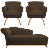 Kit Diva Recamier Vanessa 140cm Lado Direito e 02 Poltronas Laura Suede Marrom - Amarena Móveis