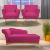 Kit Diva Recamier Vanessa 140cm Lado Direito e 02 Poltronas Laura Suede Pink - Amarena Móveis