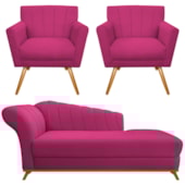 Kit Diva Recamier Vanessa 140cm Lado Direito e 02 Poltronas Laura Suede Pink - Amarena Móveis