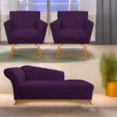 Kit Diva Recamier Vanessa 140cm Lado Direito e 02 Poltronas Laura Suede Roxo - Amarena Móveis