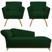 Kit Diva Recamier Vanessa 140cm Lado Direito e 02 Poltronas Laura Suede Verde - Amarena Móveis