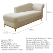 Kit Diva Recamier Vanessa 140cm Lado Esquerdo e 01 Poltrona Laura Linho Bege