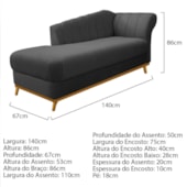 Kit Diva Recamier Vanessa 140cm Lado Esquerdo e 01 Poltrona Laura Linho Cinza Escuro