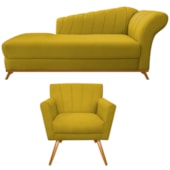 Kit Diva Recamier Vanessa 140cm Lado Esquerdo e 01 Poltrona Laura Suede Amarelo