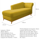 Kit Diva Recamier Vanessa 140cm Lado Esquerdo e 01 Poltrona Laura Suede Amarelo