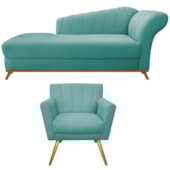 Kit Diva Recamier Vanessa 140cm Lado Esquerdo e 01 Poltrona Laura Suede Azul Ciano